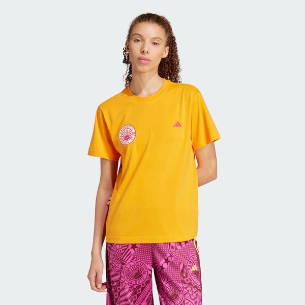 Koszulka adidas x FARM Graphic. Brązowe bluzki ADIDAS, xs, bez wzorów, sportowe, bez kołnierzyka, bez ramiączek. Za 144,95 zł.
