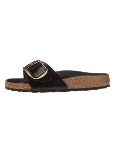 Birkenstock Skórzane klapki "Madrid" w kolorze czarnym rozmiar: 37. Czarne klapki Birkenstock, bez wzorów, z otwartym noskiem, bez obcasa. Za 486,58 zł.
