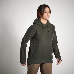 Bluza damska z kapturem. Zielone bluzy SOLOGNAC, m, bez wzorów, z materiału, z kapturem. Za 169,99 zł.