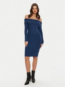 Guess Sukienka dzianinowa W5RK0G Z2YJ2 Granatowy Bodycon Fit. Niebieskie kombinezony Guess, s, z aplikacjami, z dzianiny, bez kołnierzyka, bez ramiączek, bodycon. Za 379,99 zł.