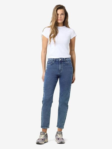 Noisy may Dżinsy "Moni" - Slim fit - w kolorze niebieskim rozmiar: W28/L32. Niebieskie jeansy Noisy may, z aplikacjami, ze skóry, z podwyższonym stanem. Za 91,99 zł.