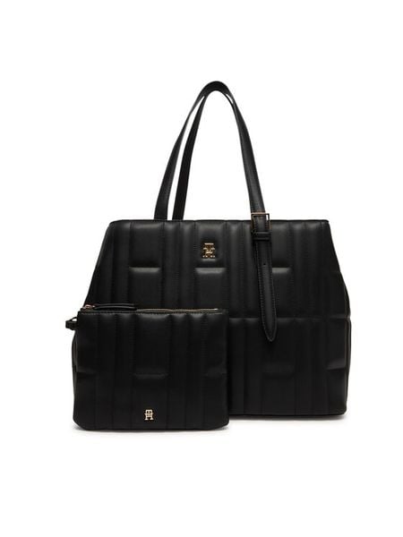Tommy Hilfiger Torebka Th Feminine Tote AW0AW17452 Czarny. Czarne torebki klasyczne TOMMY HILFIGER, bez wzorów, ze skóry, bez dodatków. Za 439,99 zł.
