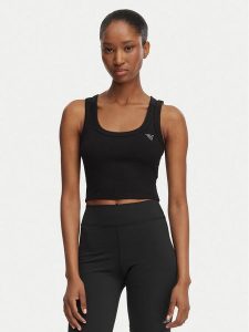 Guess Top V6GP07 K2987 Czarny Slim Fit. Czarne topy Guess, m, z aplikacjami, z wiskozy, bez kołnierzyka, bez ramiączek. Za 154,99 zł.