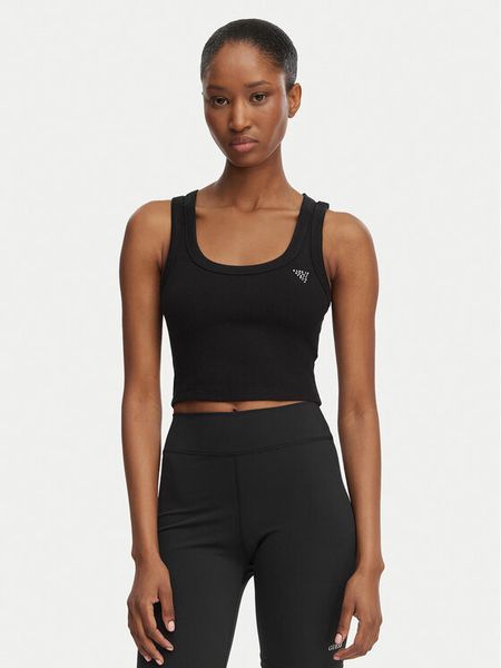 Guess Top V6GP07 K2987 Czarny Slim Fit. Czarne topy Guess, m, z aplikacjami, z wiskozy, bez kołnierzyka, bez ramiączek. Za 111,99 zł.