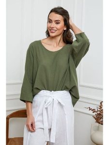 La Compagnie Du Lin Bluzka "Fraiche" w kolorze khaki rozmiar: XL. Brązowe bluzki La Compagnie Du Lin, xl, bez wzorów, bez kołnierzyka, bez ramiączek. Za 127,35 zł.