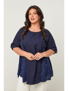 Curvy Lady Bluzka w kolorze granatowym rozmiar: 44/46. Niebieskie bluzki Curvy Lady, bez wzorów, klasyczne, bez kołnierzyka, bez ramiączek. Za 100,99 zł.