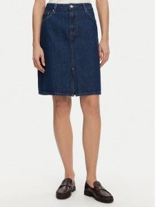 Tommy Hilfiger Spódnica jeansowa WW0WW44390 Granatowy Regular Fit. Niebieskie spódnice TOMMY HILFIGER, bez wzorów, z bawełny. Za 219,99 zł.