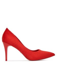 DeeZee Szpilki DZ002 Czerwony. Czerwone szpilki DeeZee, bez wzorów, z materiału, bez obcasa. Za 129,99 zł.