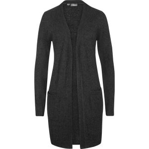 Długi sweter bez zapięcia z przędzy boucle. Czarne długie swetry bonprix. Za 89,99 zł.