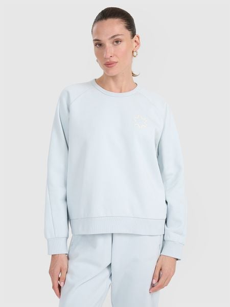 4F Bluza dresowa nierozpinana bez kaptura damska - niebieska XS. Niebieskie bluzy 4f, xs, bez wzorów, z dresówki, bez kaptura. W wyprzedaży za 59,99 zł.