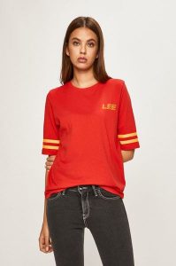 LEE GRAPHIC TEE DAMSKI T-SHIRT KOSZULKA LOGO BRIGHT RED L44SWMEF 112109981. Czerwone bluzki Lee, l, bez wzorów, bez kołnierzyka, bez ramiączek. W wyprzedaży za 39,99 zł.