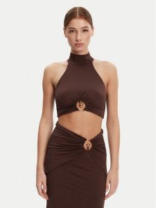 Bardot Top 59847TB Brązowy Regular Fit. Brązowe topy Bardot, xl, bez wzorów, z syntetyku, bez kołnierzyka, bez ramiączek. Za 179,99 zł.