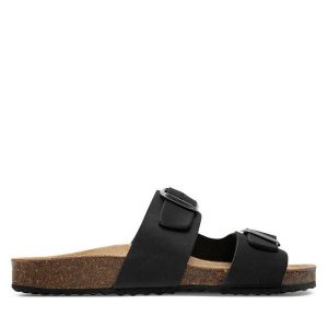 Klapki Geox. Czarne klapki Geox, bez wzorów, bez obcasa. Za 329,99 zł.