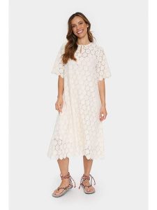 SAINT TROPEZ Sukienka w kolorze kremowym rozmiar: XL. Brązowe sukienki Saint Tropez, na co dzień, xl, bez wzorów, z koronki, bez kołnierzyka, bez ramiączek, midi, proste. Za 130,99 zł.