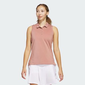Koszulka Women's Ultimate365 Solid Sleeveless Polo. Czerwone bluzki ADIDAS, m, bez wzorów, z materiału, sportowe, bez kołnierzyka, bez ramiączek. Za 162,80 zł.
