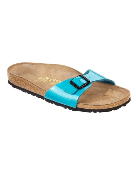 Birkenstock Klapki "Madrid" w kolorze niebieskim rozmiar: 46. Niebieskie klapki Birkenstock, bez wzorów, z otwartym noskiem, bez obcasa. Za 78,95 zł.