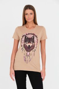 GUESS Brązowy t-shirt z wilkiem. Brązowe t-shirty Guess, s, z aplikacjami, z bawełny, bez kołnierzyka, bez ramiączek. W wyprzedaży za 184,99 zł.