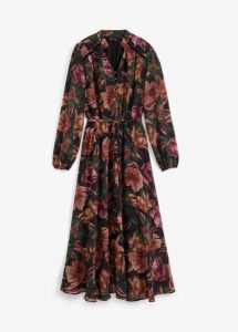Sukienka szyfonowa. Czarne sukienki bonprix, bez wzorów, z szyfonu, eleganckie, bez kołnierzyka, bez ramiączek. Za 169,99 zł.