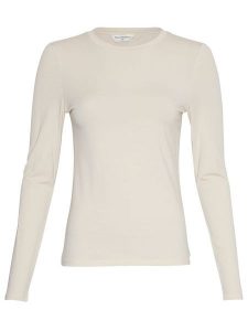 MOSS COPENHAGEN Koszulka "Betrina" w kolorze kremowym rozmiar: XS/S. Brązowe bluzki Moss Copenhagen, s, bez wzorów, z bawełny, bez kołnierzyka, bez ramiączek. Za 57,06 zł.