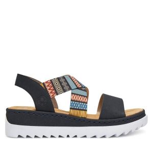 Sandały Rieker. Niebieskie sandały Rieker, bez wzorów, bez obcasa, na płaskiej podeszwie, bez zapięcia. Za 299,99 zł.