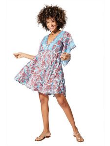 Aller Simplement Sukienka w kolorze błękitno-czerwonym rozmiar: 38/40. Niebieskie sukienki Aller Simplement, bez wzorów, z wiskozy, bez kołnierzyka, bez ramiączek, mini. Za 61,60 zł.