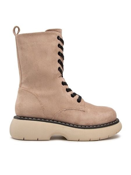 DeeZee Trzewiki ZAL90087-4 Beżowy. Brązowe botki DeeZee, bez wzorów, z materiału, bez obcasa, na płaskiej podeszwie, bez zapięcia. Za 129,99 zł.