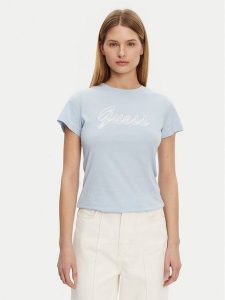 Guess T-Shirt V5GI02 K9RM1 Błękitny Slim Fit. Niebieskie t-shirty Guess, xl, z aplikacjami, z bawełny, bez kołnierzyka, bez ramiączek. Za 89,99 zł.