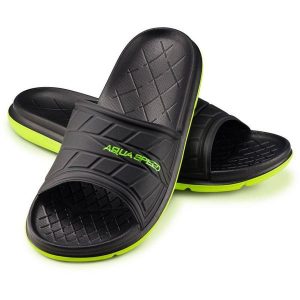Klapki basenowe dla dorosłych Aqua Speed Aspen. Czarne klapki Aqua-Speed, bez wzorów, bez obcasa. Za 79,99 zł.