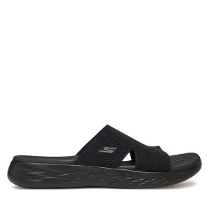 Klapki Skechers. Czarne klapki Skechers, bez wzorów, bez obcasa. Za 189,99 zł.