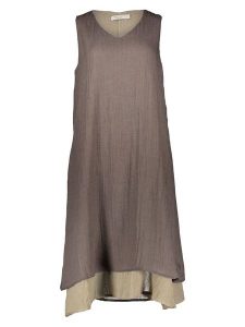 Le Jardin du Lin Lniana sukienka w kolorze khaki rozmiar: 40. Brązowe sukienki Le jardin du lin, bez wzorów, ze lnu, klasyczne, bez kołnierzyka, bez ramiączek, midi. Za 126,45 zł.