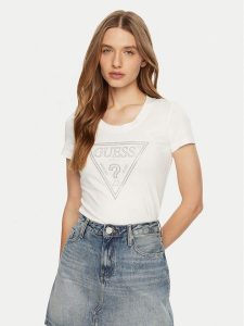 Guess T-Shirt W5RI11 J1314 Biały Regular Fit. Białe t-shirty Guess, l, z aplikacjami, z bawełny, bez kołnierzyka, bez ramiączek. Za 109,99 zł.