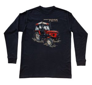 Zetor 7211 — bluzka z długim rękawem (Rozmiar: XL (dorosła); Kolor koszulki: czarny; Rodzaj nadruku: Zetor 7211). Czarne bluzki nikiniki, l, bez wzorów, z bawełny, biznesowe, bez kołnierzyka, bez ramiączek. Za 99,00 zł.