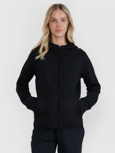4F Bluza dresowa rozpinana z kapturem damska - czarna L. Czarne bluzy 4f, l, bez wzorów, z dresówki, z kapturem. W wyprzedaży za 169,99 zł.