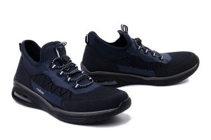 RIEKER M5658-14 blue, półbuty damskie. Niebieskie półbuty Rieker, bez wzorów, bez obcasa, bez zapięcia. Za 389,90 zł.