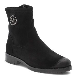Czarne Botki Vinceza Eleganckie Obuwie Damskie. Czarne botki VINCEZA, na zimę, bez wzorów, z jeansu, bez obcasa, na obcasie, bez zapięcia. Za 152,99 zł.