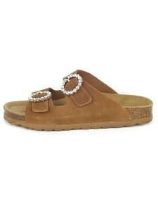 BABUNKERS Family Skórzane klapki w kolorze brązowym rozmiar: 39. Brązowe klapki BABUNKERS Family, bez wzorów, z otwartym noskiem, bez obcasa. Za 173,99 zł.