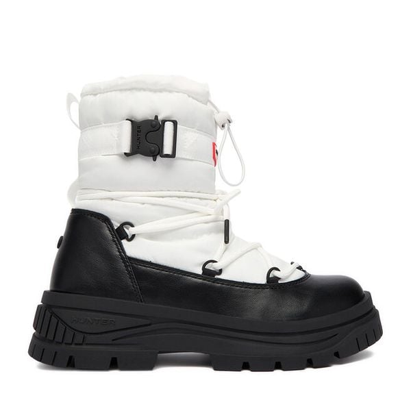 Śniegowce Hunter. Białe buty zimowe Hunter, bez obcasa, bez zapięcia. Za 249,99 zł.