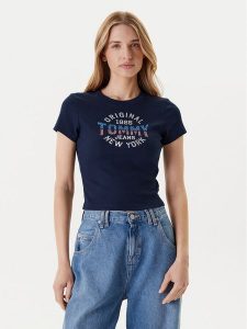 Tommy Jeans T-Shirt DW0DW21421 Granatowy Slim Fit. Niebieskie t-shirty Tommy Jeans, xl, bez wzorów, z bawełny, bez kołnierzyka, bez ramiączek. Za 119,99 zł.