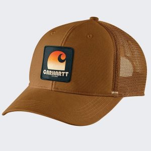 Czapka z daszkiem Carhartt Canvas Mesh-Back Crafted. Brązowe czapki CARHARTT, bez wzorów, z meshu, sportowe. Za 102,00 zł.