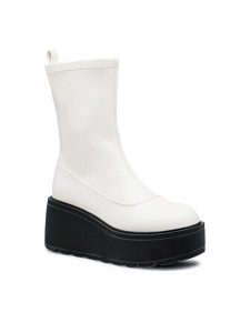 Jenny Fairy Botki LS5796-02A Biały. Białe botki Jenny Fairy, bez wzorów, ze skóry, bez obcasa, na koturnie, bez zapięcia. Za 131,99 zł.