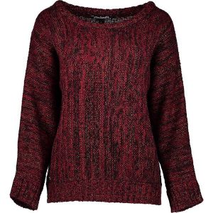 Sweter w kolorze bordowo-czarnym. Czerwone swetry klasyczne marki Lilou Secret, z dzianiny. W wyprzedaży za 99,95 zł.