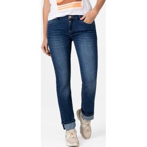Timezone Dżinsy "Marah" - Slim fit - w kolorze granatowym rozmiar: W27/L30. Niebieskie jeansy Timezone, z aplikacjami. Za 136,13 zł.