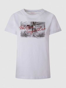 Pepe Jeans Koszulka w kolorze białym rozmiar: XS. Białe bluzki Pepe Jeans, xs, bez wzorów, z bawełny, bez kołnierzyka, bez ramiączek. Za 74,63 zł.