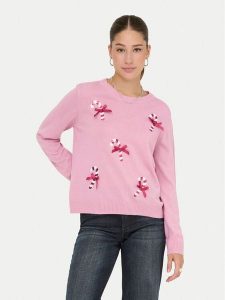ONLY Sweter Xmas Shine 15355004 Różowy Regular Fit. Czerwone swetry klasyczne ONLY, l, z syntetyku, bez kołnierzyka. Za 129,99 zł.