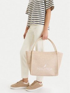 Nautica Torebka CEO-NTC-L-001-09 Beżowy. Brązowe shopper bag Nautica, bez wzorów, z materiału, bez dodatków. Za 179,99 zł.