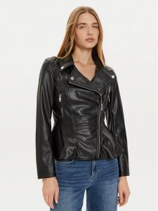 Guess Kurtka z imitacji skóry W4BL3T KCP70 Czarny Regular Fit. Czarne kurtki Guess, s, z aplikacjami, ze skóry, bez kaptura. Za 599,99 zł.