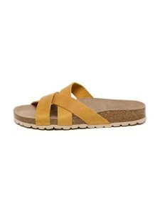 Billowy Skórzane klapki w kolorze żółtym rozmiar: 36. Żółte klapki Billowy, bez wzorów, z otwartym noskiem, bez obcasa. Za 165,99 zł.