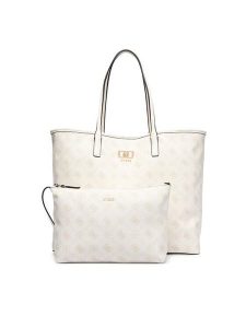 Guess Torebka Emelie Logo HWGP99 28240 Kremowy. Białe shopper bag Guess, z aplikacjami, ze skóry, bez dodatków. Za 674,99 zł.