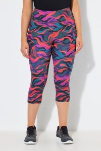 Damskie Legginsy sportowe 3/4 dżersej termiczny wysoki stan z recyklingu. Niebieskie legginsy Ulla Popken, bez wzorów, z dżerseju, z podwyższonym stanem. Za 239,99 zł.