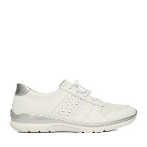 Półbuty Rieker. Półbuty Rieker, bez wzorów, bez obcasa, na płaskiej podeszwie, bez zapięcia. Za 359,99 zł.